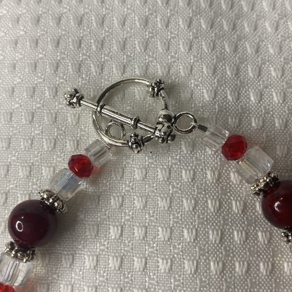 Handcrafted Red Carnelian Agate and Crystal Bracelet - Picture 3 of 5